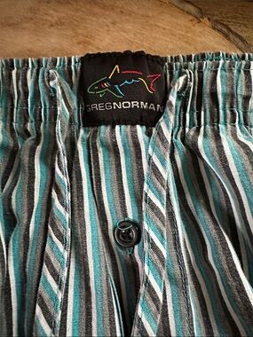 Greg Norman Collection Teal, Gray & White Striped Men’s pajama pants